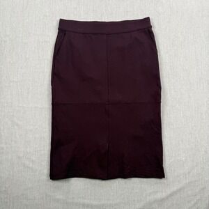 Liz Claiborne Womens Burgundy Ponte Knit Pencil Skirt Size 8 Elastic Waist Midi